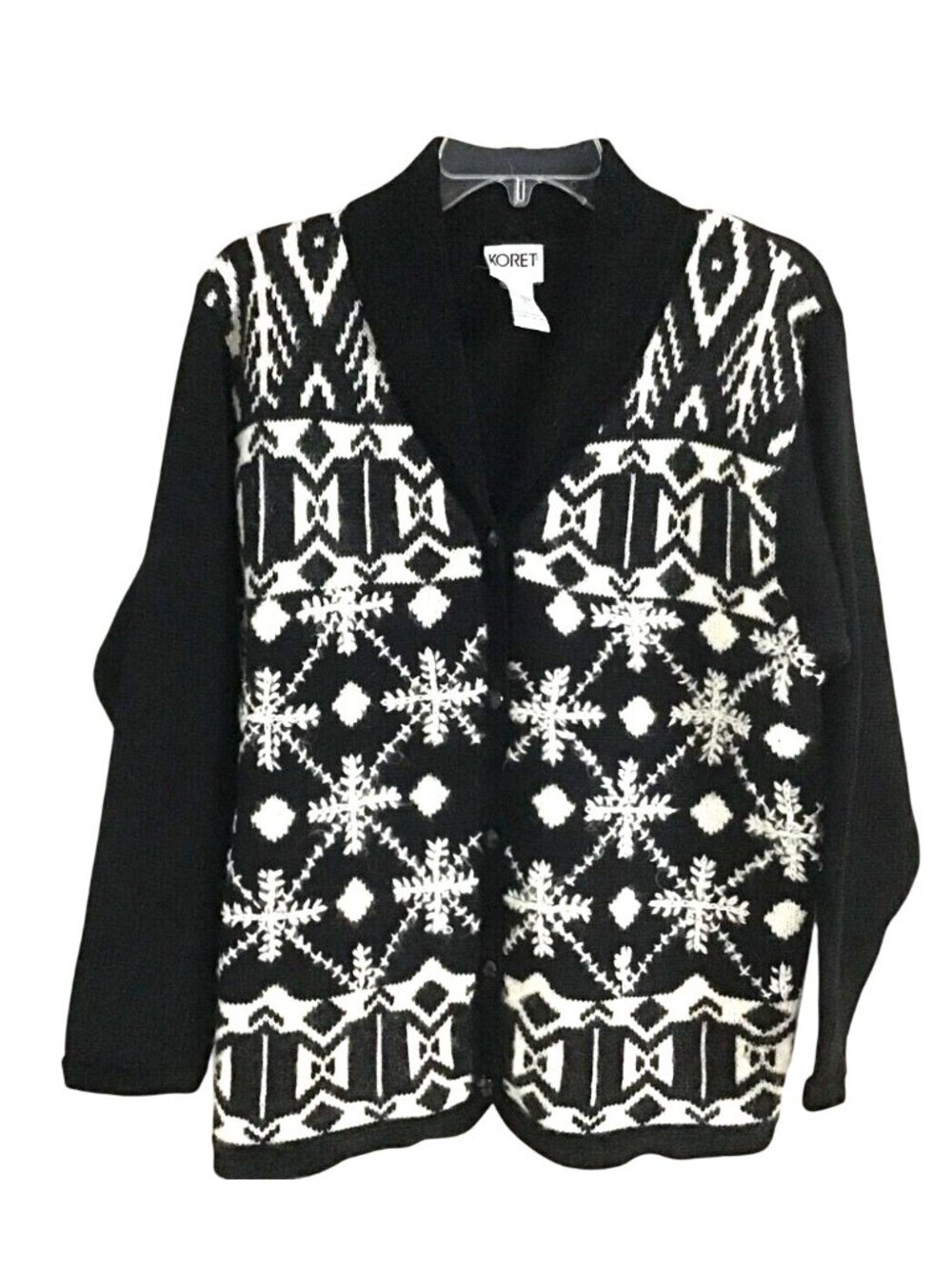 Koret Vintage Womens Large Snowflake Wool Mohair Collared Button Front Sweater